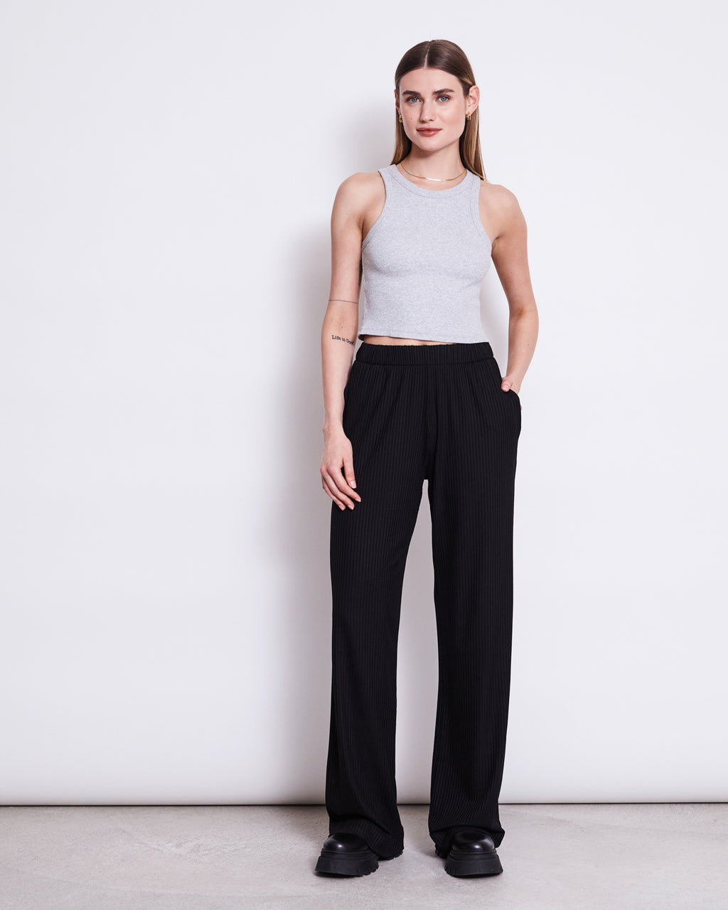 TENCEL™ LYOCELL RIB PANTS SMILLA BLACK Wide Pants jan-n-june S LONG 1
