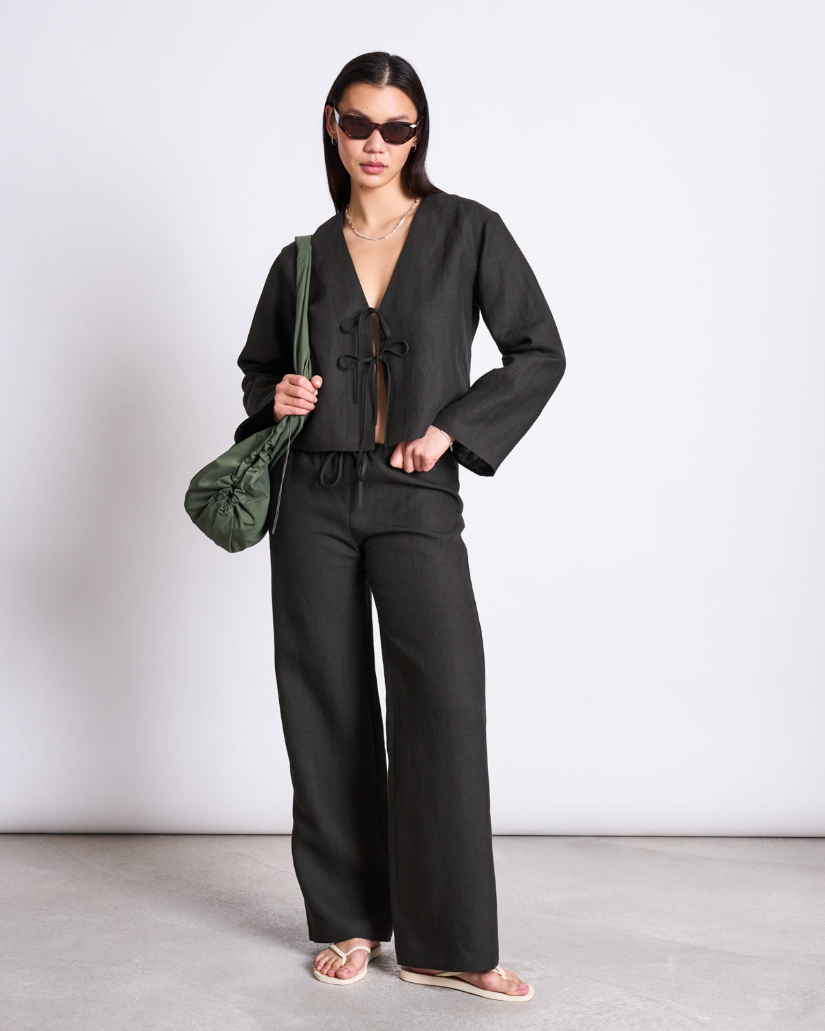 LINEN TIE BLOUSE SKAGEN DARK OLIVE Blouses jan-n-june 3