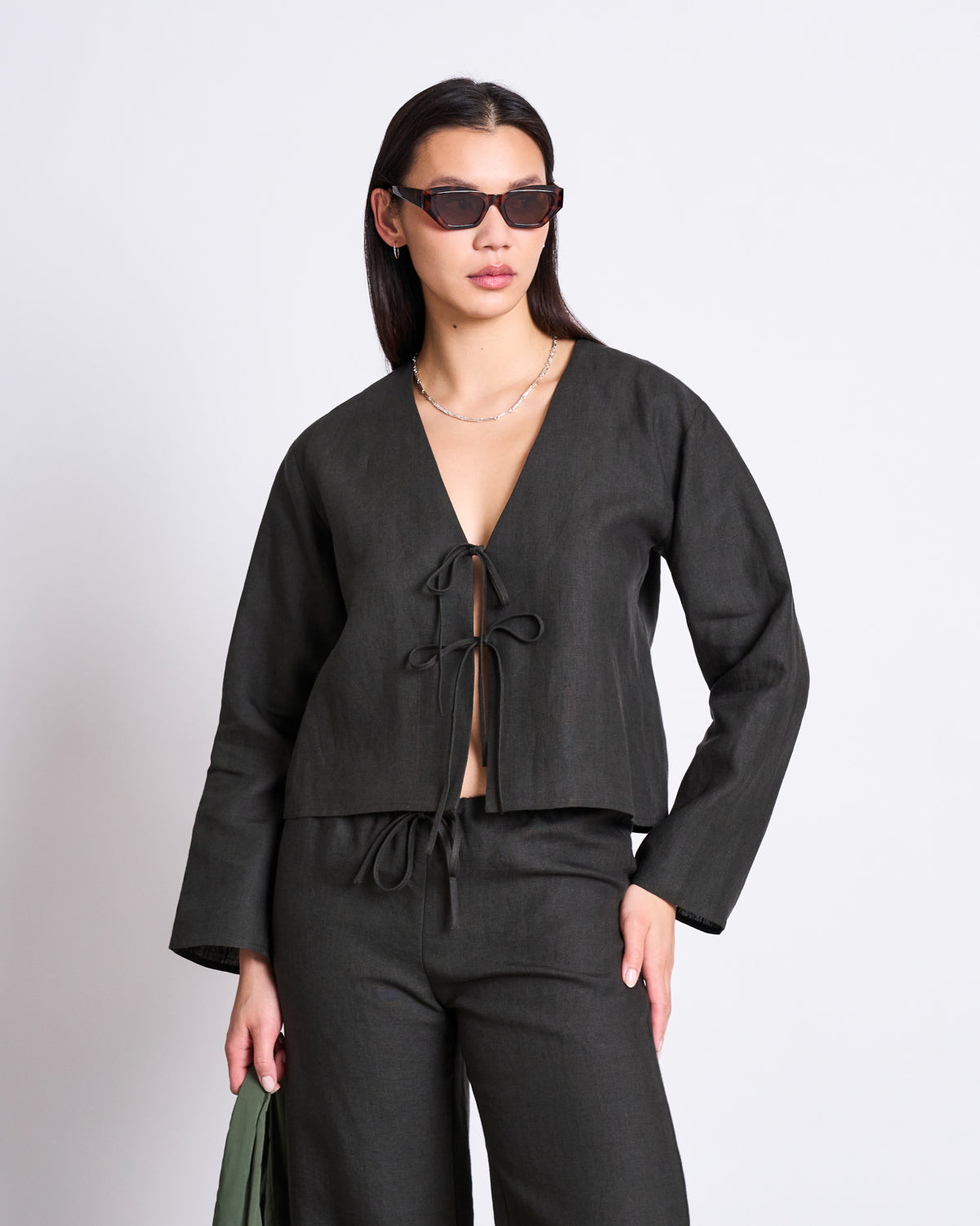 LINEN TIE BLOUSE SKAGEN DARK OLIVE Blouses jan-n-june 1