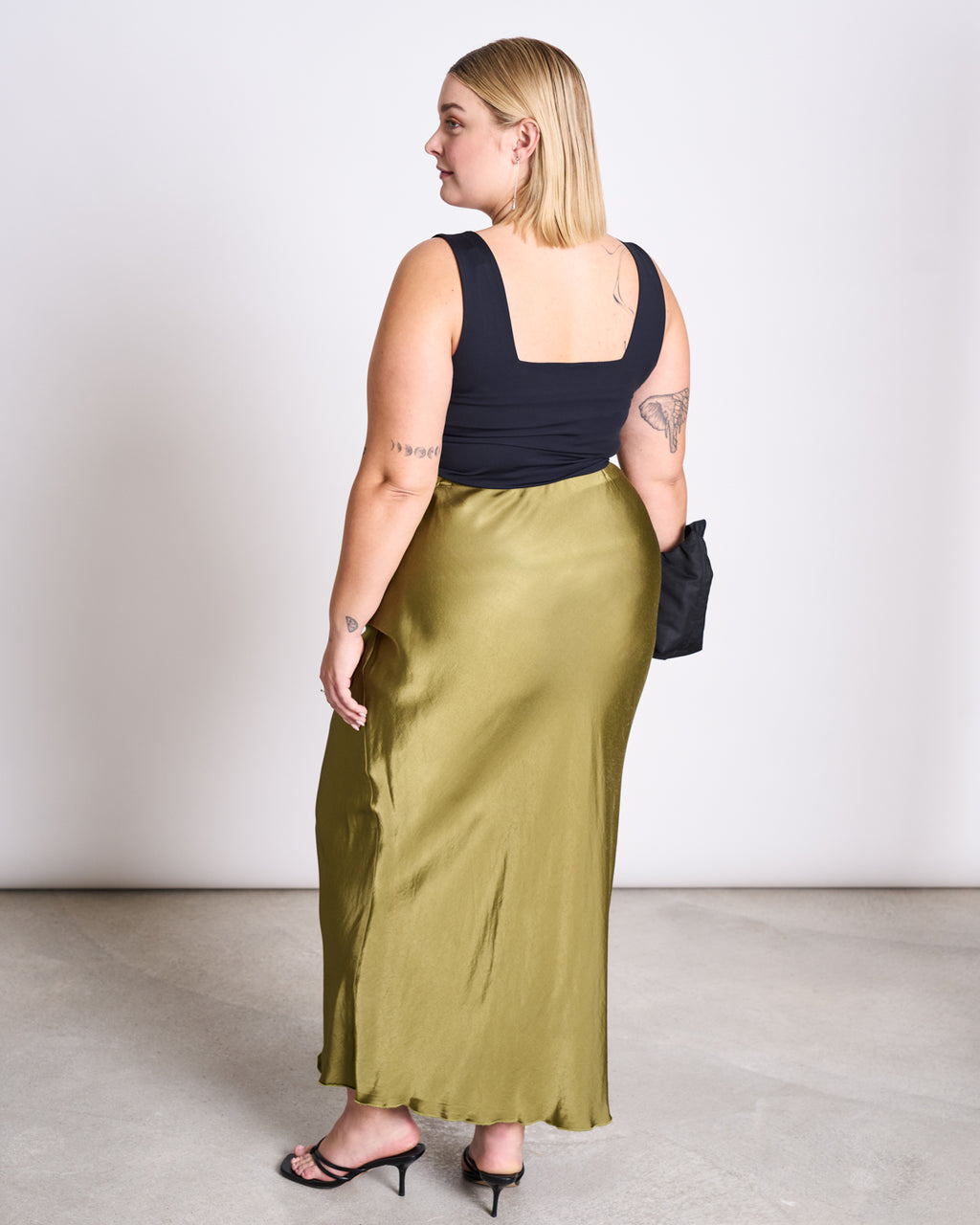 MAXI SATIN SKIRT SERIN WOODY OLIVE Skirts jan-n-june 10