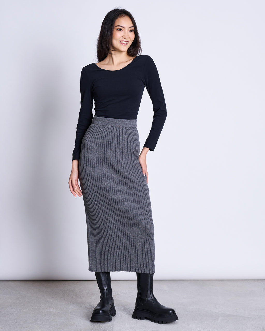 MIDI KNIT SKIRT EBBA DARK GREY GOTS Skirt jan-n-june 6