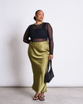 MAXI SATIN SKIRT SERIN WOODY OLIVE Skirts jan-n-june 1