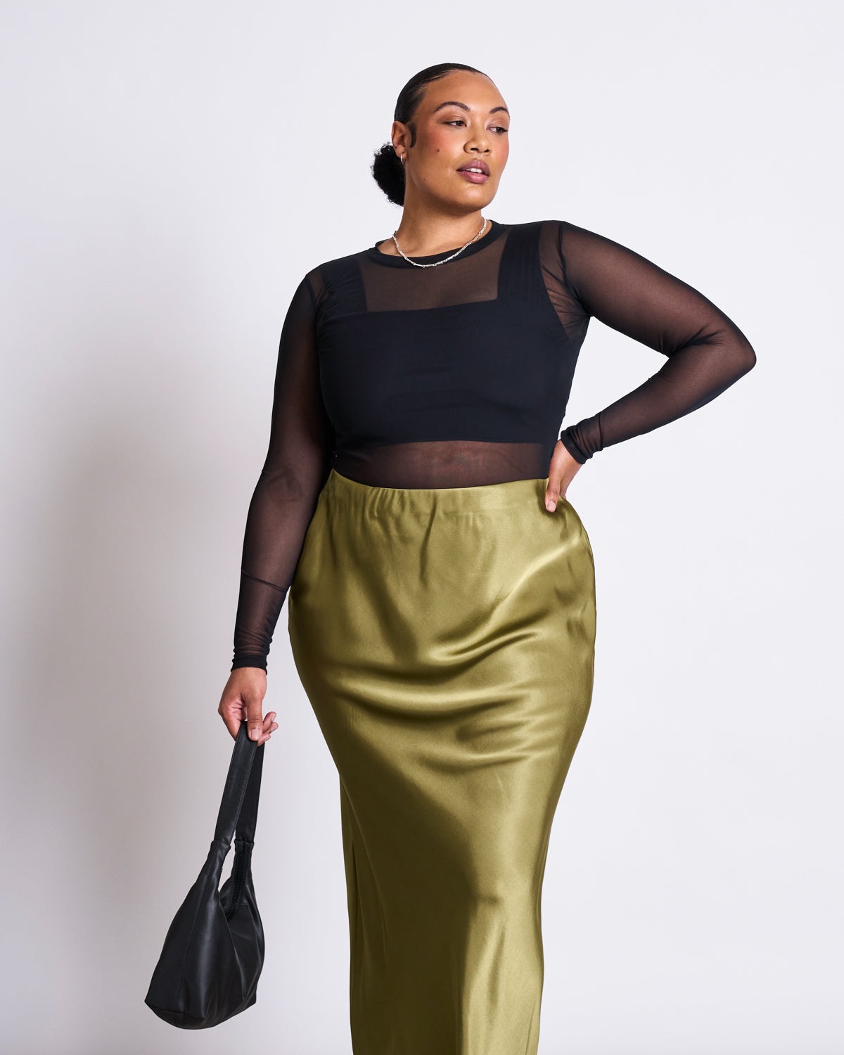 MAXI SATIN SKIRT SERIN WOODY OLIVE Skirts jan-n-june 2