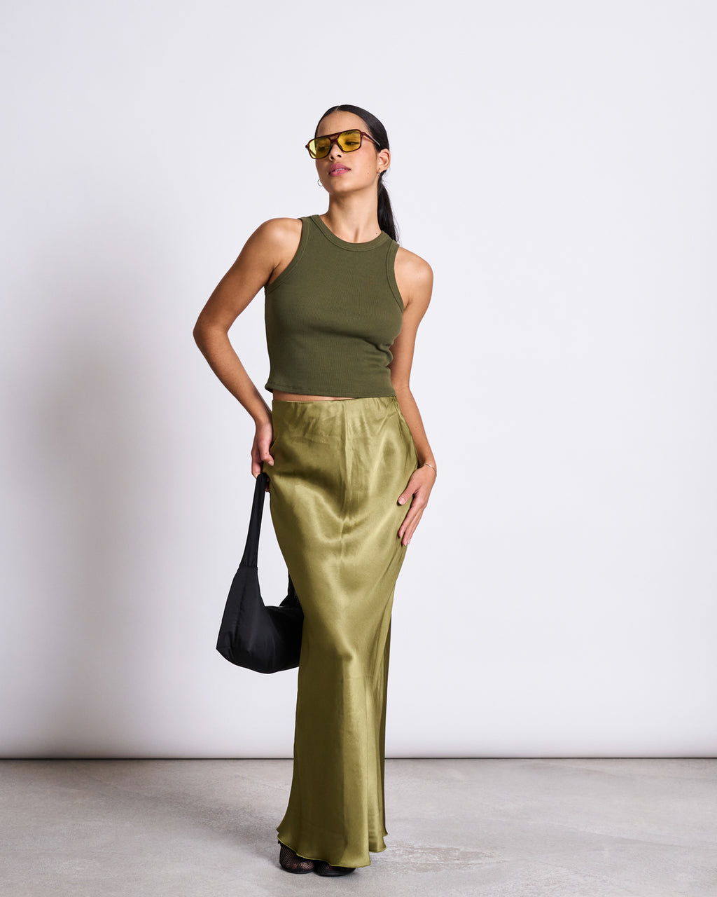 MAXI SATIN SKIRT SERIN WOODY OLIVE Skirts jan-n-june 7