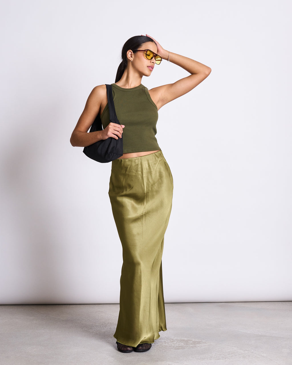 MAXI SATIN SKIRT SERIN WOODY OLIVE Skirts jan-n-june 5