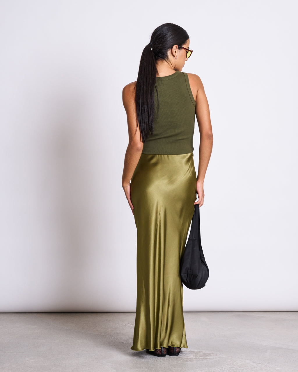 MAXI SATIN SKIRT SERIN WOODY OLIVE Skirts jan-n-june 6
