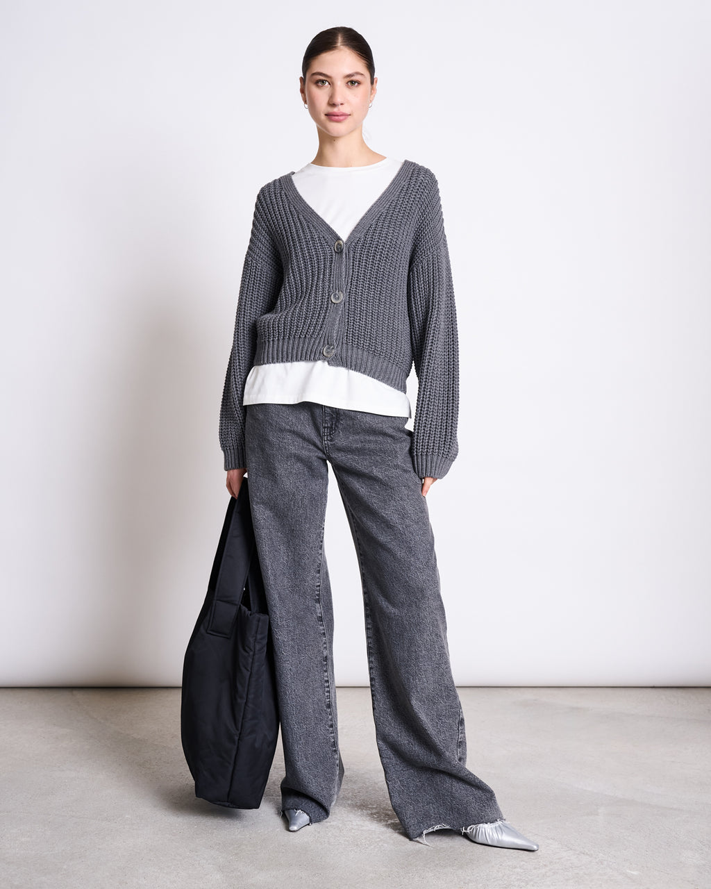 CHUNKY CARDIGAN LENA DARK GREY GOTS Knit Wear jan-n-june 2