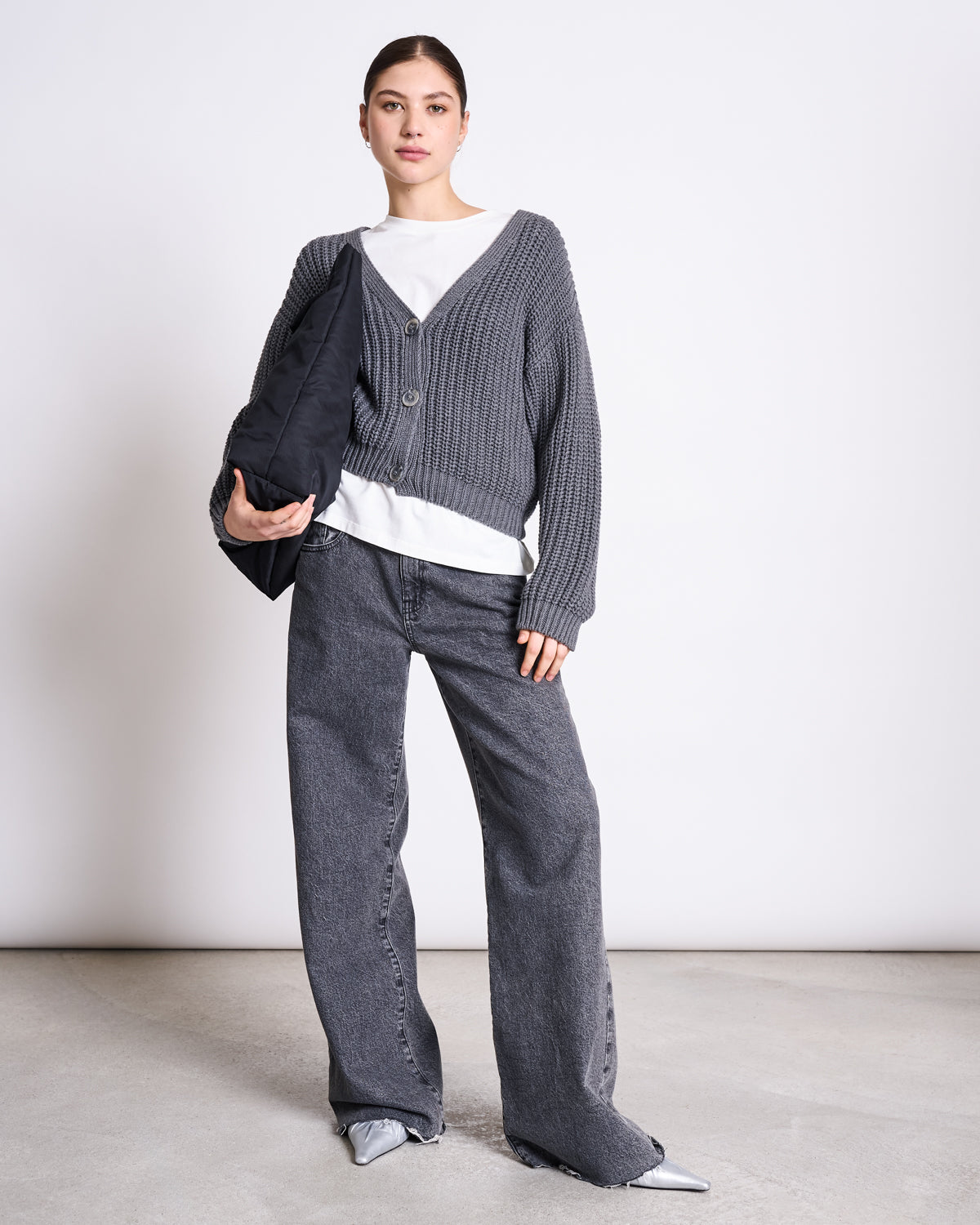 CHUNKY CARDIGAN LENA DARK GREY GOTS Knit Wear jan-n-june 1