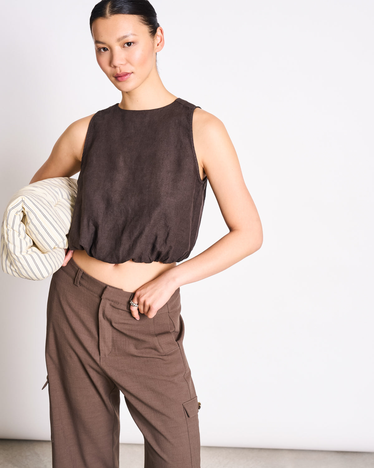 CROPPED LINEN TOP LUPIN MUD T-shirt jan-n-june 3