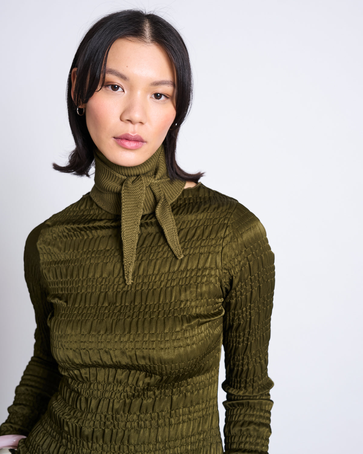 COTTON KNIT SCARF LEAENA WOODY OLIVE GOTS Accessories jan-n-june 3
