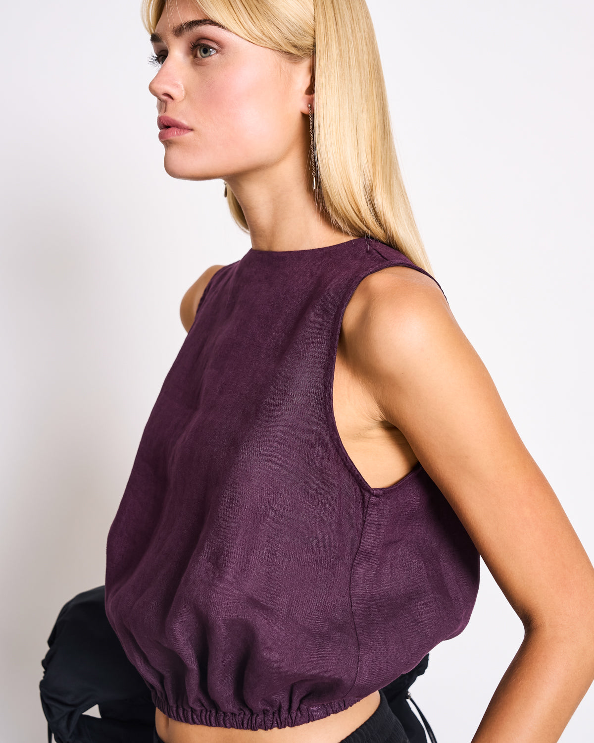 CROPPED LINEN TOP LUPIN CHERRY LACQUER T-shirt jan-n-june 2