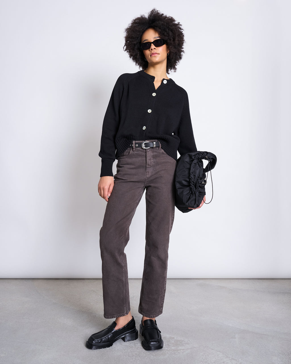 RELAXED CREWNECK CARDIGAN SIVIA BLACK GOTS Cardigan jan-n-june 2