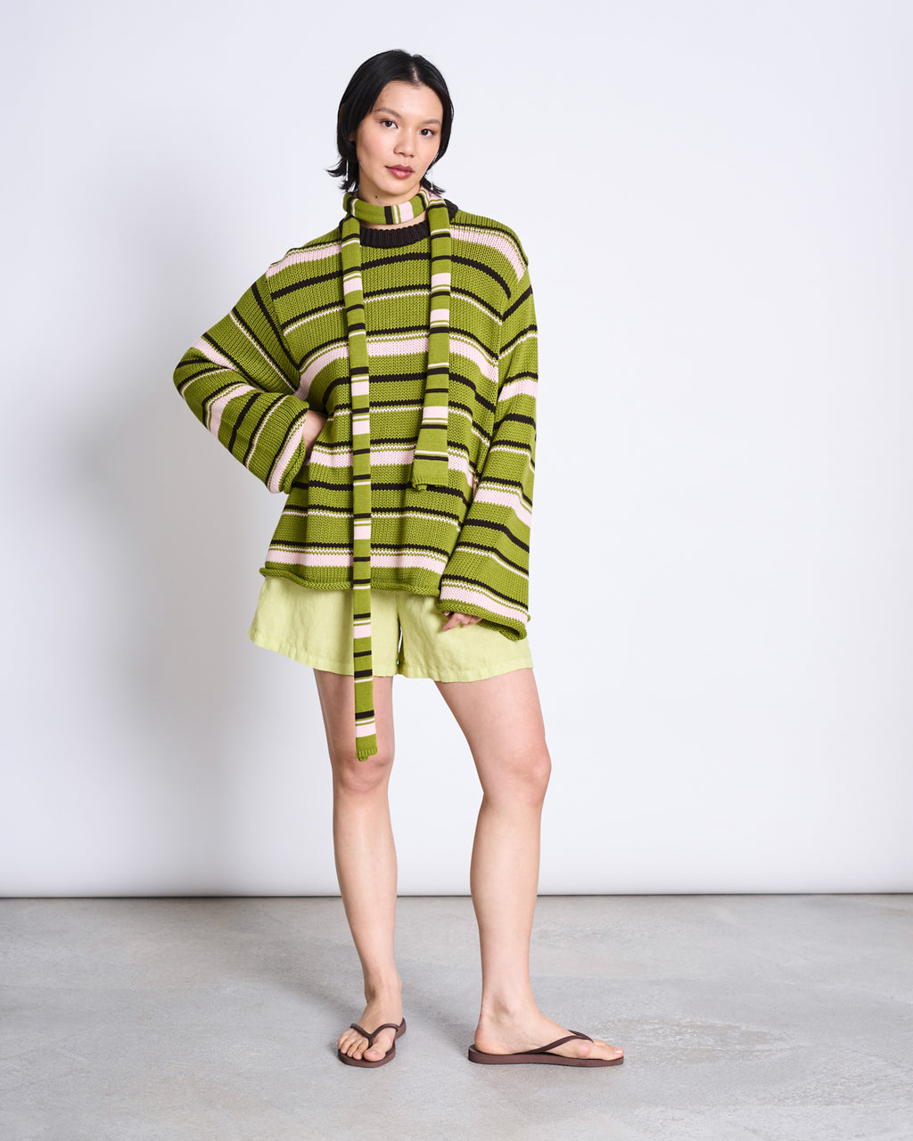 STRIPED MINI SCARF KNUD SPINACH STRIPED GOTS Accessories jan-n-june 2