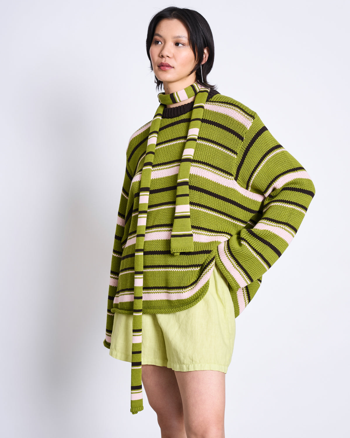 STRIPED MINI SCARF KNUD SPINACH STRIPED GOTS Accessories jan-n-june 1