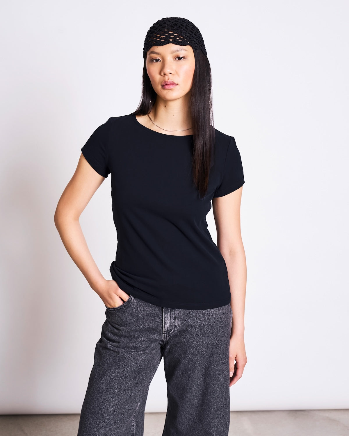BRUSHED BOAT NECK T-SHIRT OTTO SOFT BLACK GOTS t-shirt jan-n-june 1